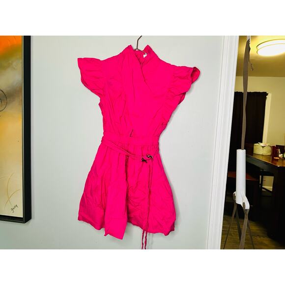 DEREK LAM 10 CROSBY Finn Pink Belted Ruffled Cotton-Poplin Mini Dress Size EU 44 - Picture 5 of 13